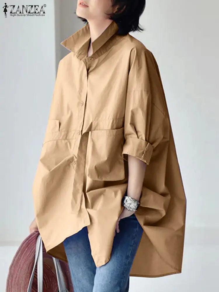 Oversize Women Lapel Neck Long Sleeve Loose Shirt Fashion Spring Blouse 2025 ZANZEA Work Party Blusas Elegant Solid Casual Tops