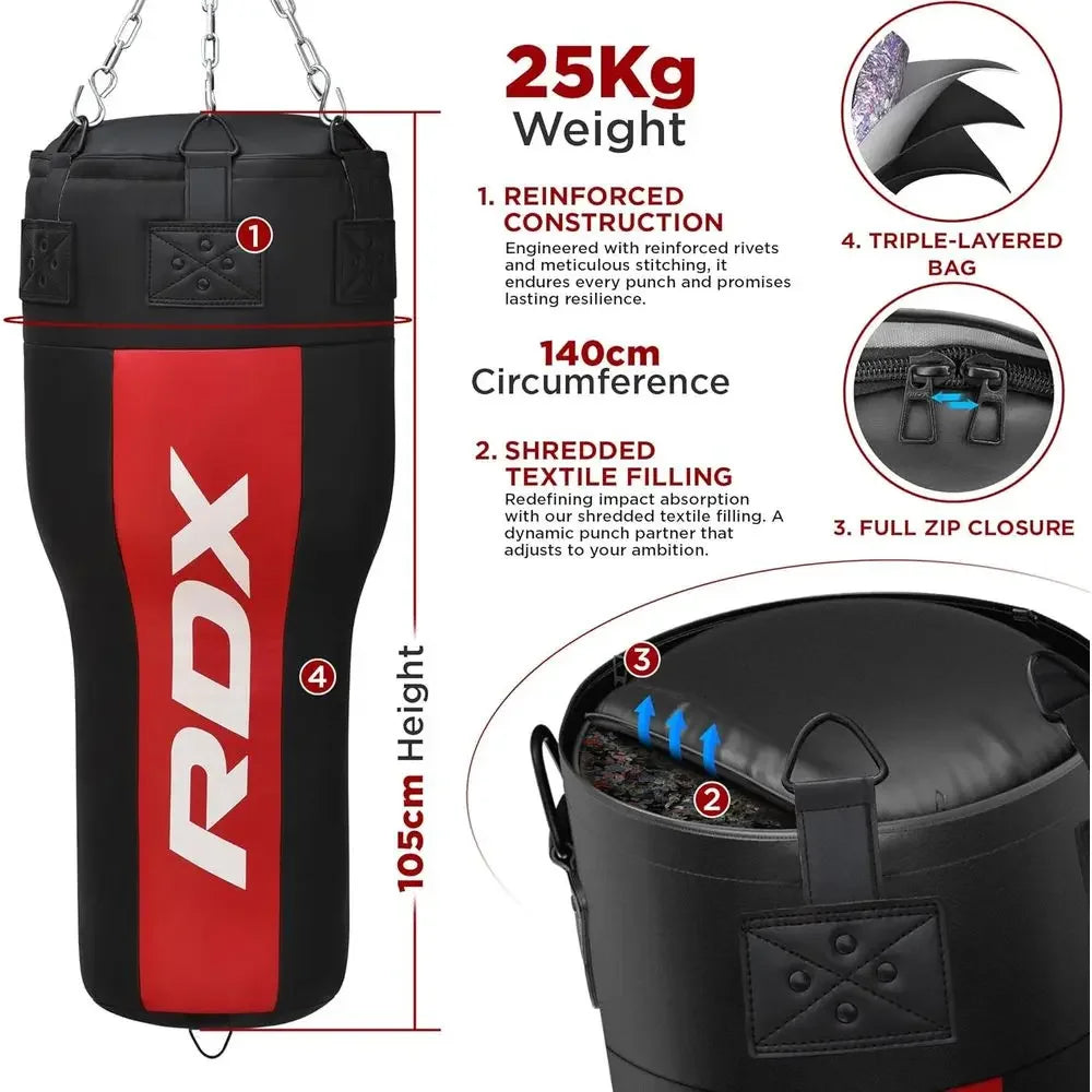 Leather Angled Heavy Bag Set for Boxing, Kickboxing, MMA, Muay Thai, Grappling, Sparring, BJJ, and Taekwondo Training