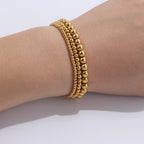 3Pcs/Set 18K Gold Plated Stainless Steel Beaded Bracelets For Women Trendy Jewelry Cuff Metal Beads Gift
