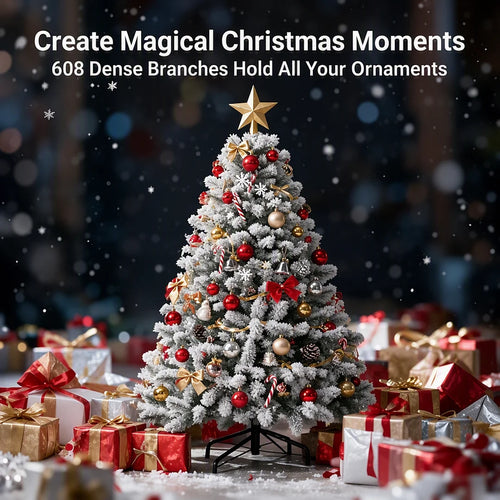 6Ft 1.8M Artificial Christmas Tree Unlit Full PVC Fir with 608 Branch Tips Hinged Easy Assembly Foldable Metal Stand for Indoor Outdoor Living Room Family Home Office Garden Yard Party Holiday Xmas Decorations