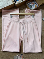 New Light Pink Drawstring Sweatpant Woman Spring Raw Hem Low Waist Straight Long Pants Casual All-match Cotton Sport Trousers