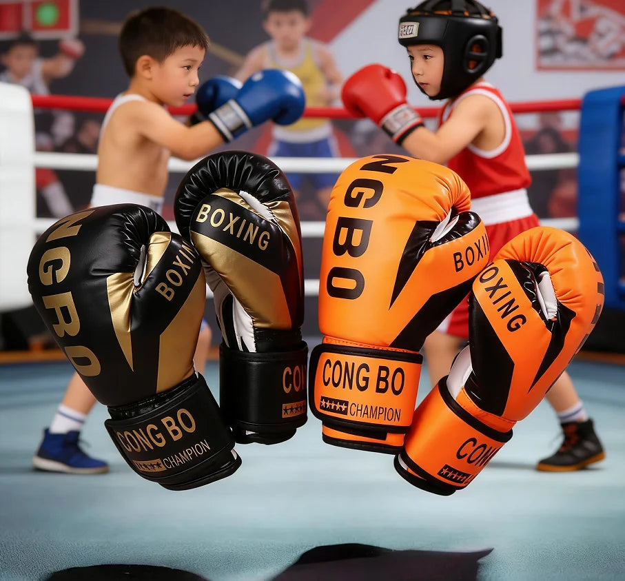 1Pair 6oz Boxing Gloves PU Muay Thai MMA Profession Kickboxing Kids Adults Sandbag Training Gloves Equipment