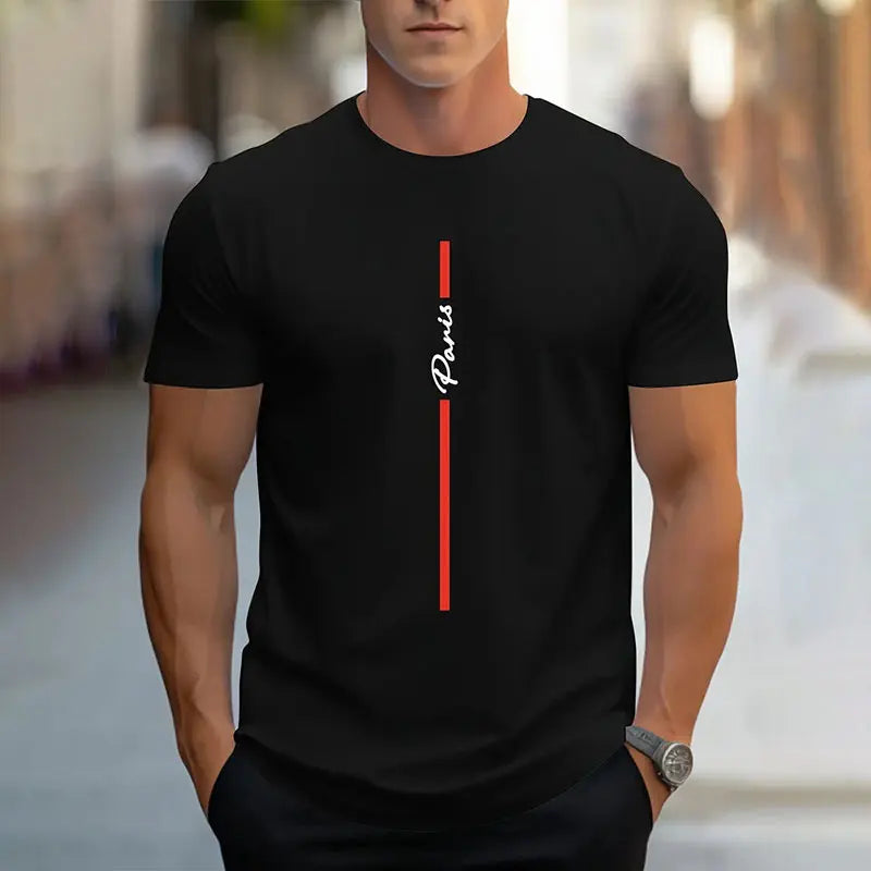 New Summer Simple Printing Short-Sleeved Men's Round Neck Large Size T-Shirt Tops Casual Breathable Mens Street Photography Tops