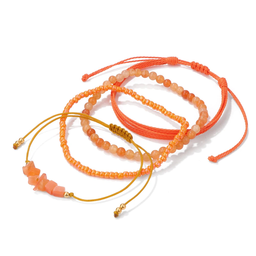 4pcs/Set Colorful Minimalism Small Beads Bracelet Green Pink Purple Orange Summer Beach Gathering Women Girl Party Gifts Jewelry