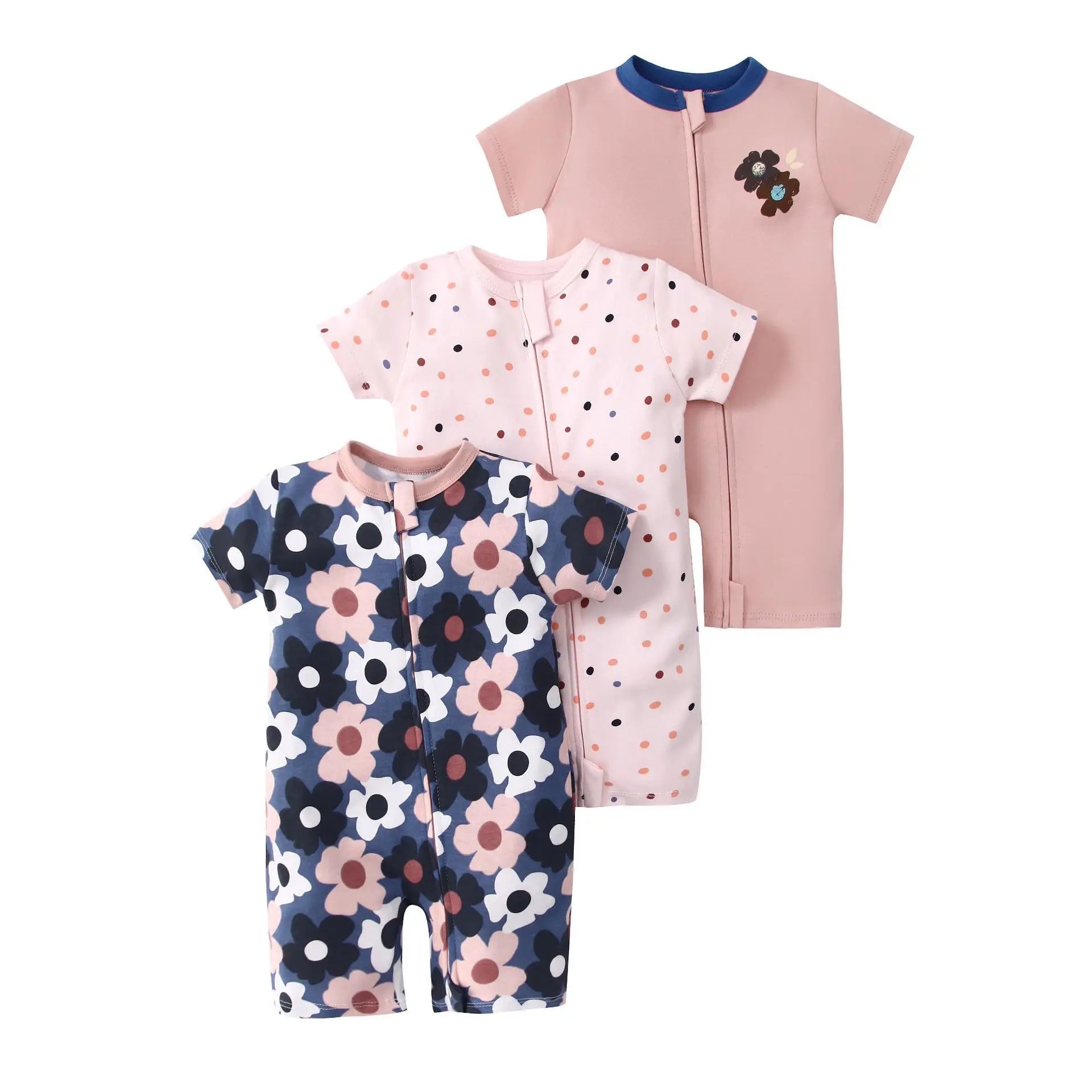 3Pcs/lot New Zipper Infant Baby Girl Boy Clothes Cartoon Short Sleeve Cotton Baby Romper Clothing For Newborn Jumpsuit 6-24 M