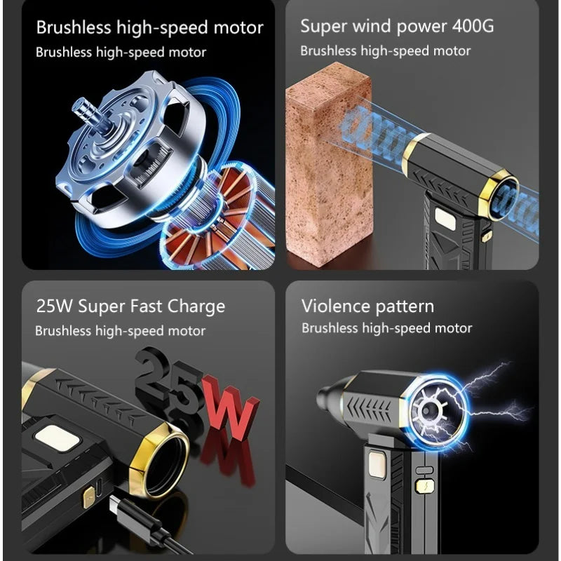 400000RPM Violent Fan Powerful Electric Air Blower Portable Dust Cleaner TypeC Charging 53m/s Brushless 10000mAh Fan