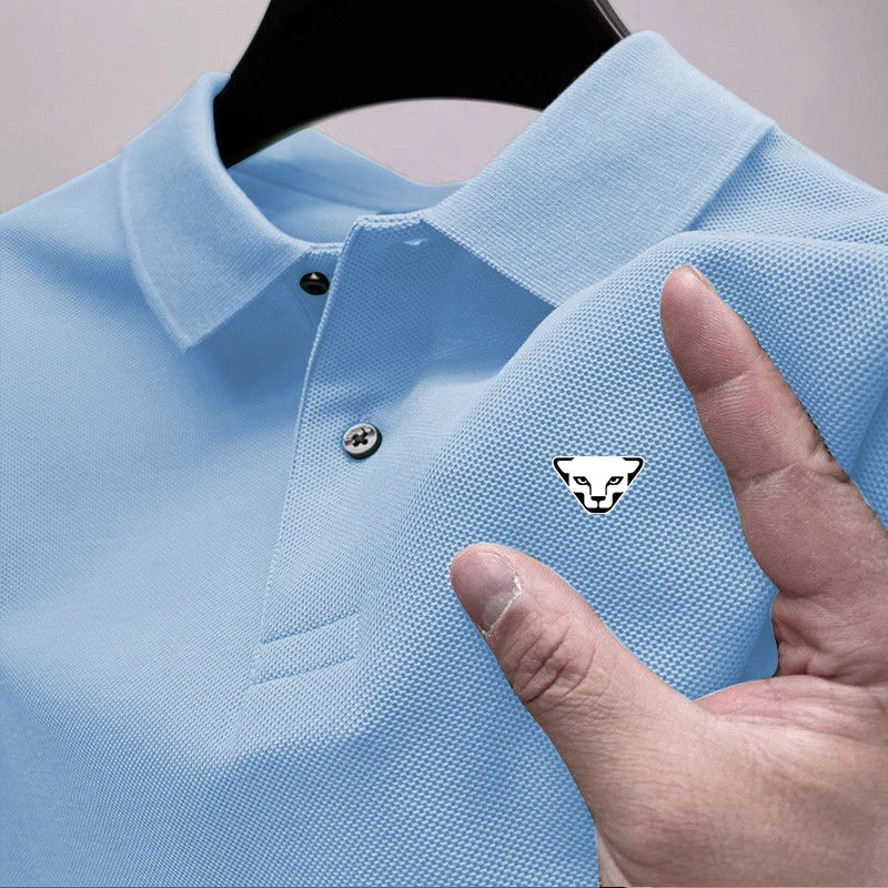 Men's Summer High-End Printed Golf Polo Shirt with Collar, Solid Color, Breathable, Office Casual, High-Quality Men's Clothing