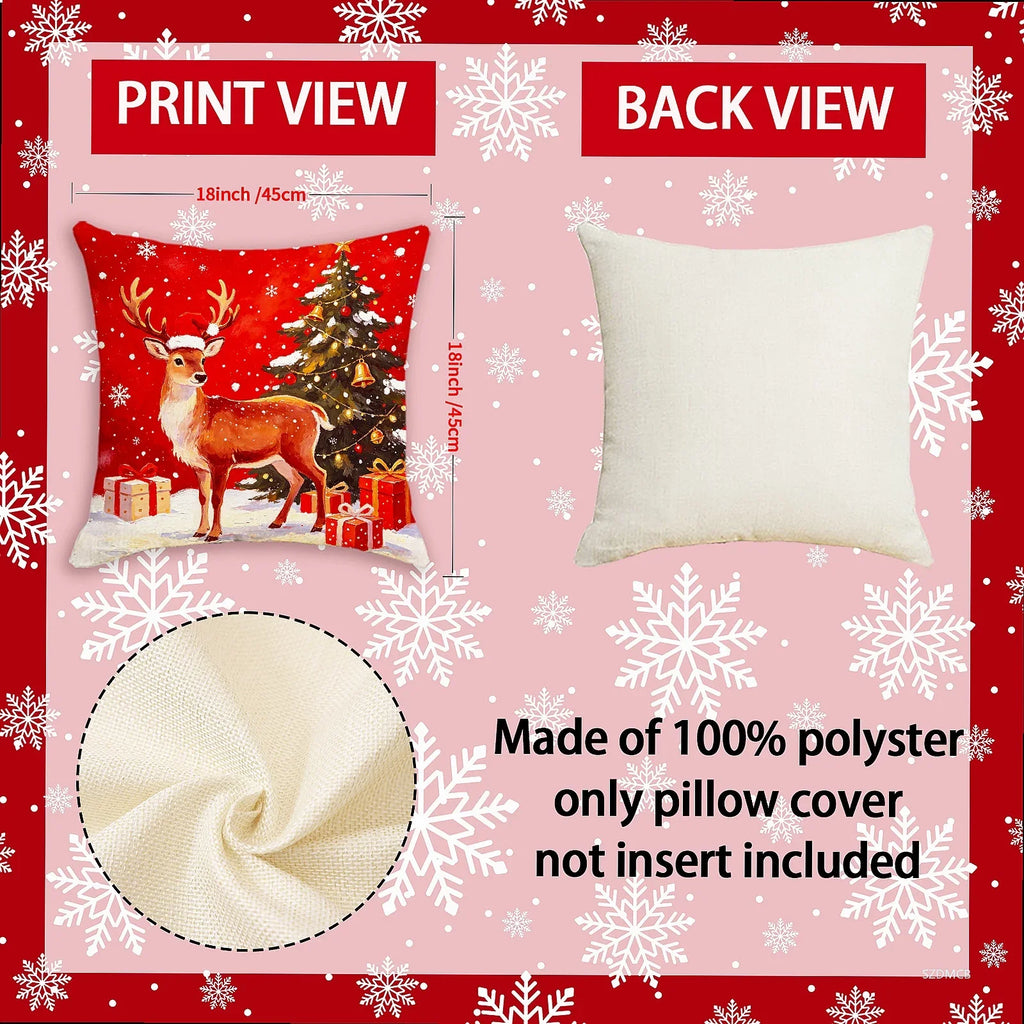2026 Christmas Pillowcase Grey Red Cartoon Santa Snowman Elk Sofa Cushion Cover Home Bed Car Decor Merry Christmas 45cm X 45cm