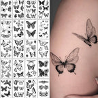 Black Butterfly Temporary Tattoo Sticker 30PCS/set 3D Butterfly Fake Tattoo Transfer Waterproof Tattoo Legs Arm Body for Women
