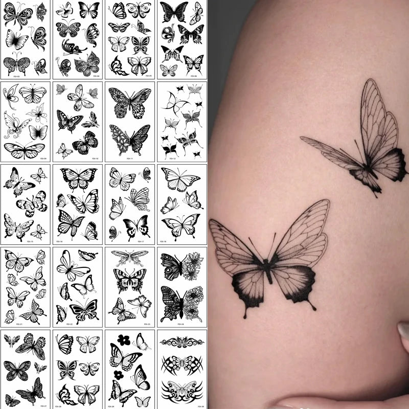 Black Butterfly Temporary Tattoo Sticker 30PCS/set 3D Butterfly Fake Tattoo Transfer Waterproof Tattoo Legs Arm Body for Women