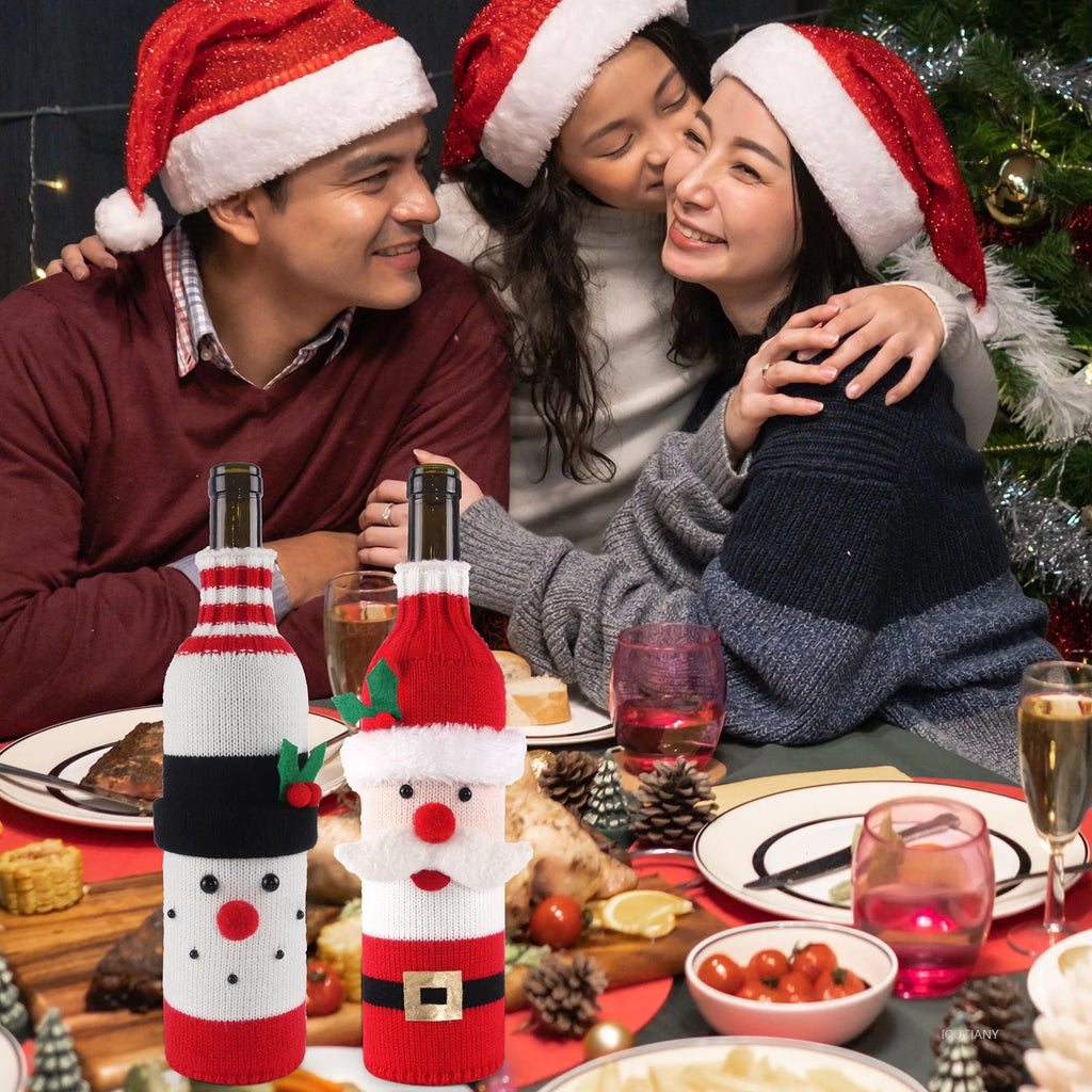 Christmas Fun Wine Bottle Set Santa Claus Snowman Woven Wine Bottle Accessories Christmas Party Cosplay Decoration New Year Gift