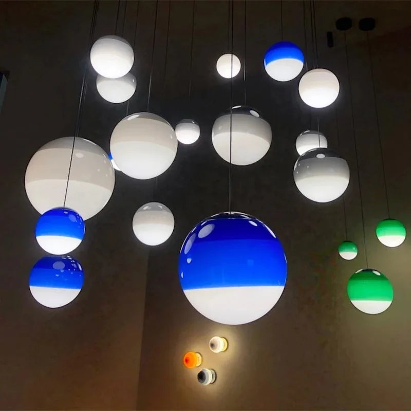 Creative Colorful Glass Pendant Lamps 15cm 20cm Green Pink Gray Round Ball Suspension Hanging Light for Restaurant Dining Room