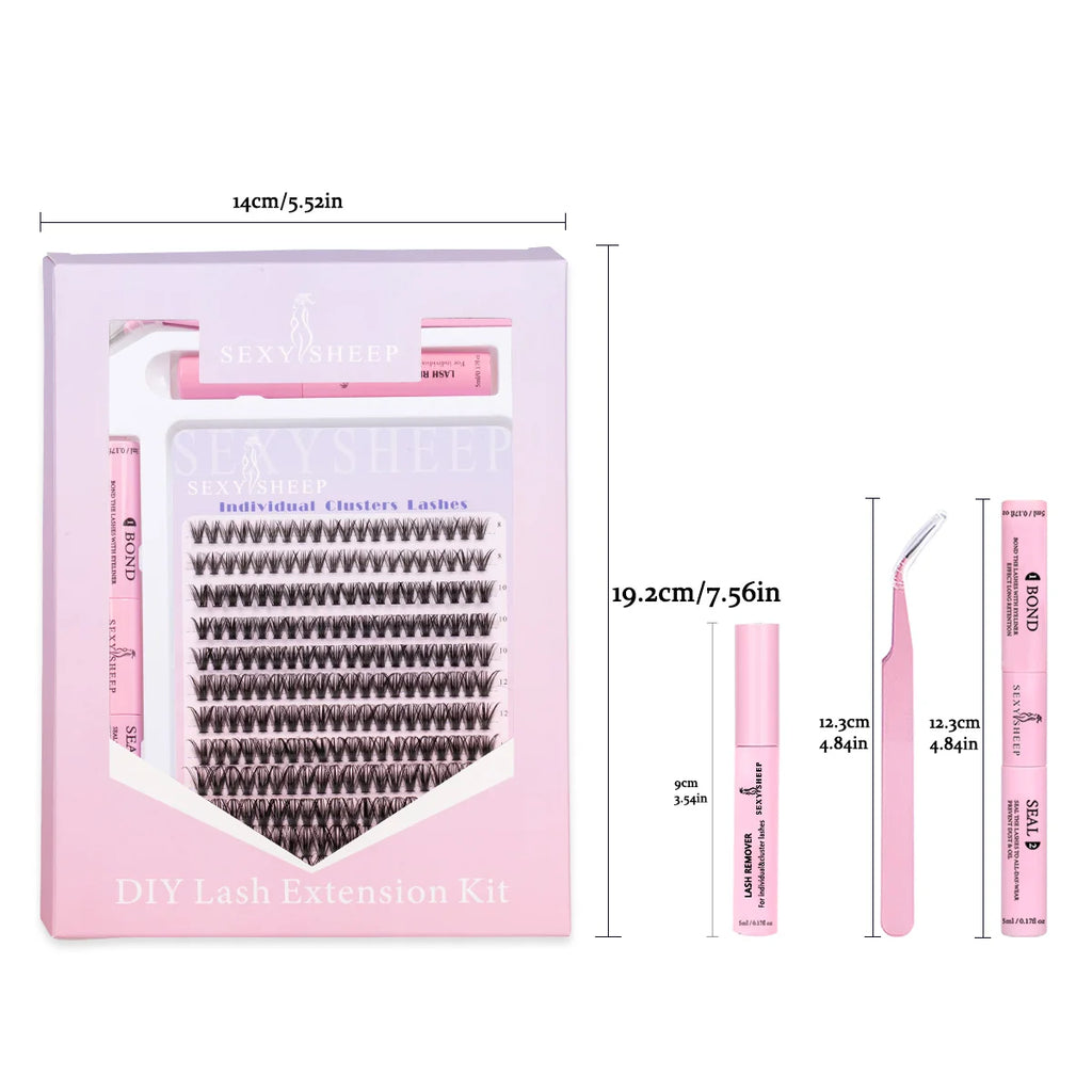 DIY Lash Extension Kit 8-16mm Mix Mink Soft Individual Lashes Cluster Natural Eyelash Extensions With Bond And Seal Makeup