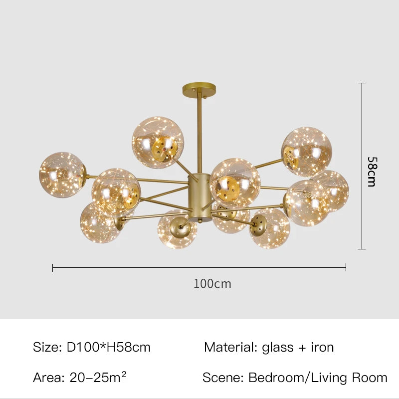 Modern Living Room Glass Ball Chandelier, Ceiling, Dining Room Led Light, Room Decoration, Indoor Lighting, Hanging Chandelier