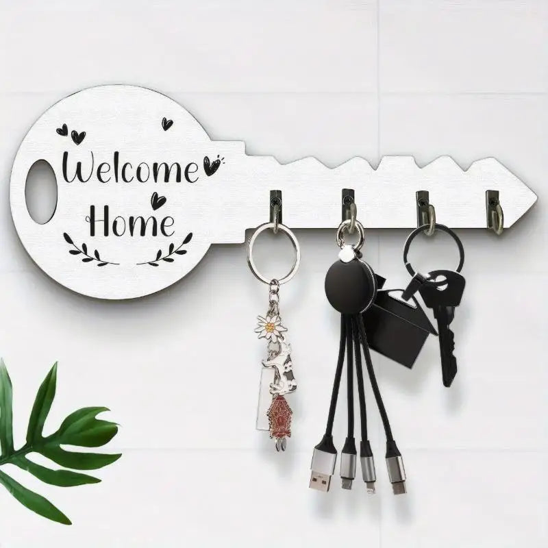 1 Piece Bohemian Style Country Wooden Key Stand With Space-Saving Wall-Mounted Organizer Shelf And Hook - Easy To Install
