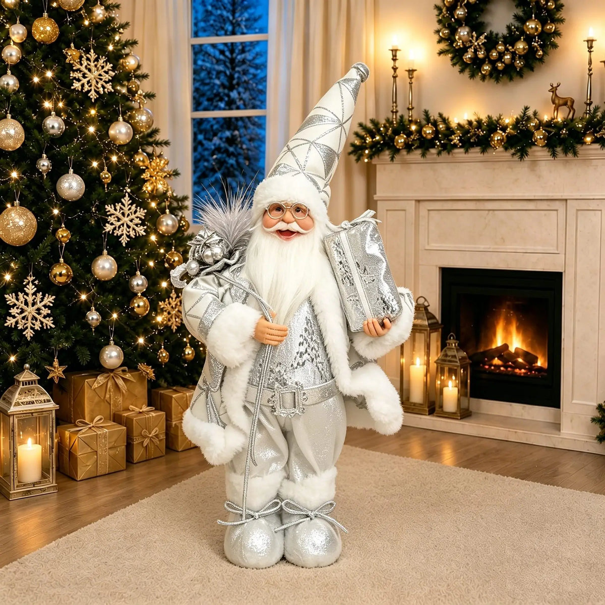 30cm Standing Santa Claus Doll Figurine Christmas Decorations For Home Tabletop Ornaments New Year Navidad Kids Gift Party Decor