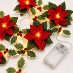 1pc 10/20 LED Christmas Artificial Flower and Red Berry String Light Battery Powered Fairy Lamp For Home Bedroom Christmas Decor