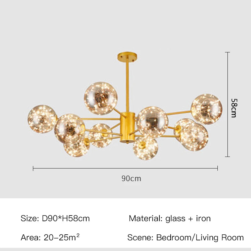 Modern Living Room Glass Ball Chandelier, Ceiling, Dining Room Led Light, Room Decoration, Indoor Lighting, Hanging Chandelier