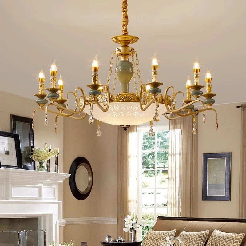 Mediterranean Style Ceramic Crystal Chandelier for Living Room Bedroom Villa Duplex - Elegant Lighting Fixture