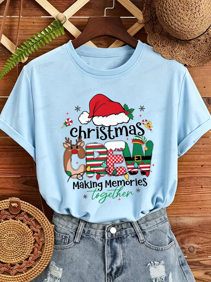Christmas Crew Making Memories Together T Shirt Family Matching Christmas Outfit Santa Hat Graphic Tee Tops Xmas Party Shirts