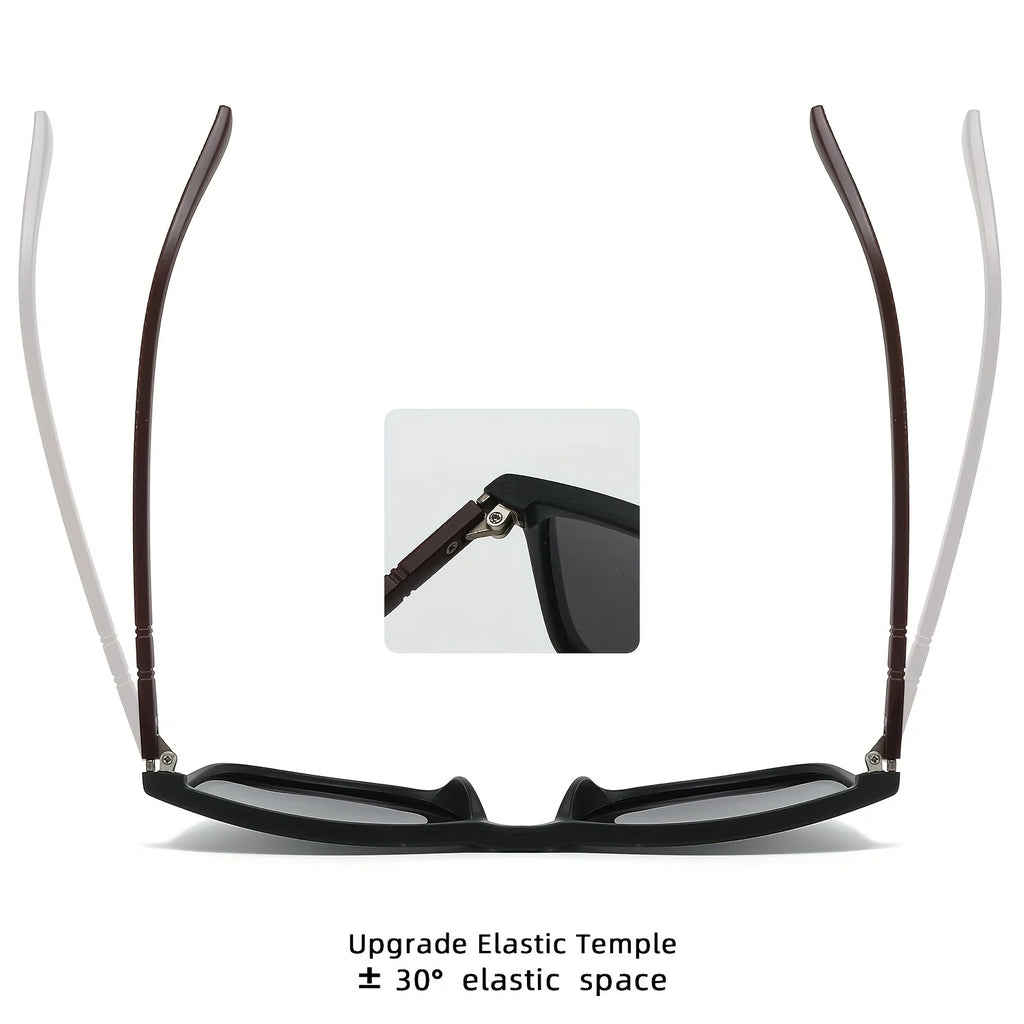 Classic Fashion Square Sunglasses - Lightweight Frame with Red/Green Stripe Temples, UV400 for Travel & Daily Wear
