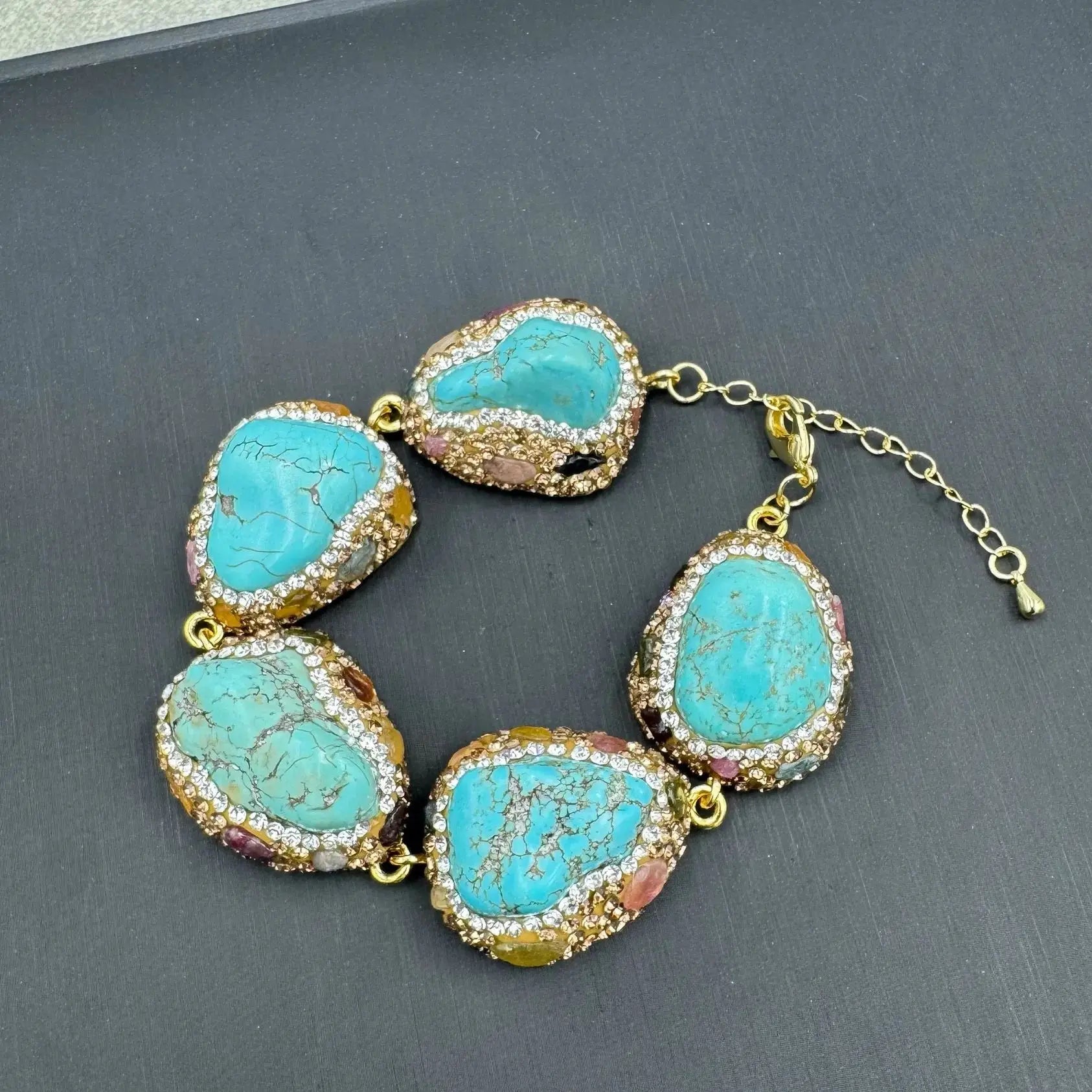Ethnic style vintage turquoise natural pearl inlaid earrings, rings, bracelets, necklaces, jewelry four-piece set for women