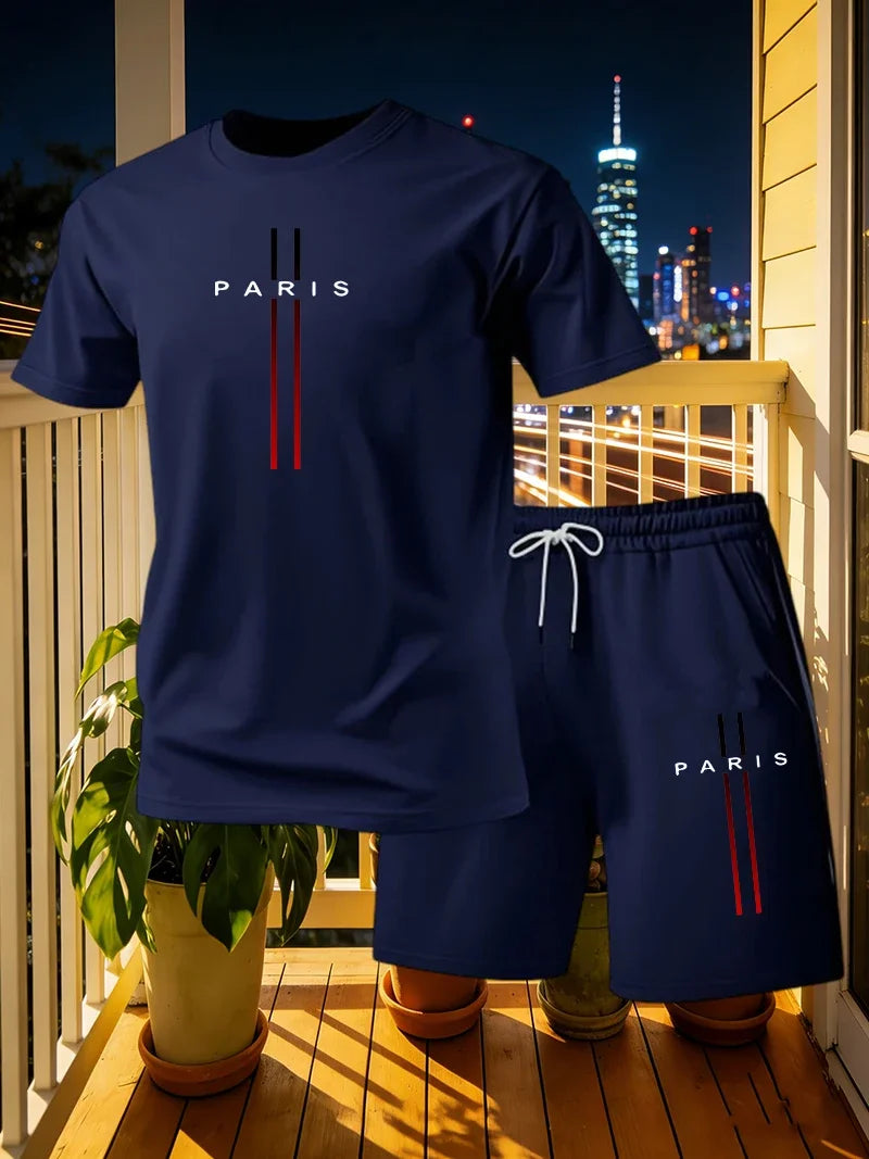 Summer Men's Sportswear Set Short Sleeve T-shirt and Pants Casual 2-piece Set Running and Fitness Sportswear