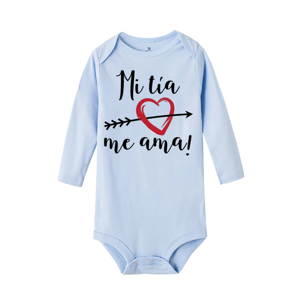 My Aunt Loves Me Very Much Print Baby Bodysuit Spanish Baby Romper Toddler Jumpsuit Girls Boys Long Sleeve Clothes Infant Romper