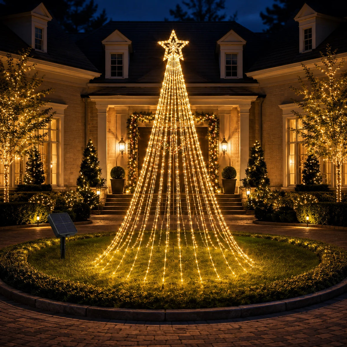 Solar Christmas Tree Lights Star Waterfall String Lights 200/290LED 8 Modes Outdoor Garden Yard Patio Holiday Christmas Decor