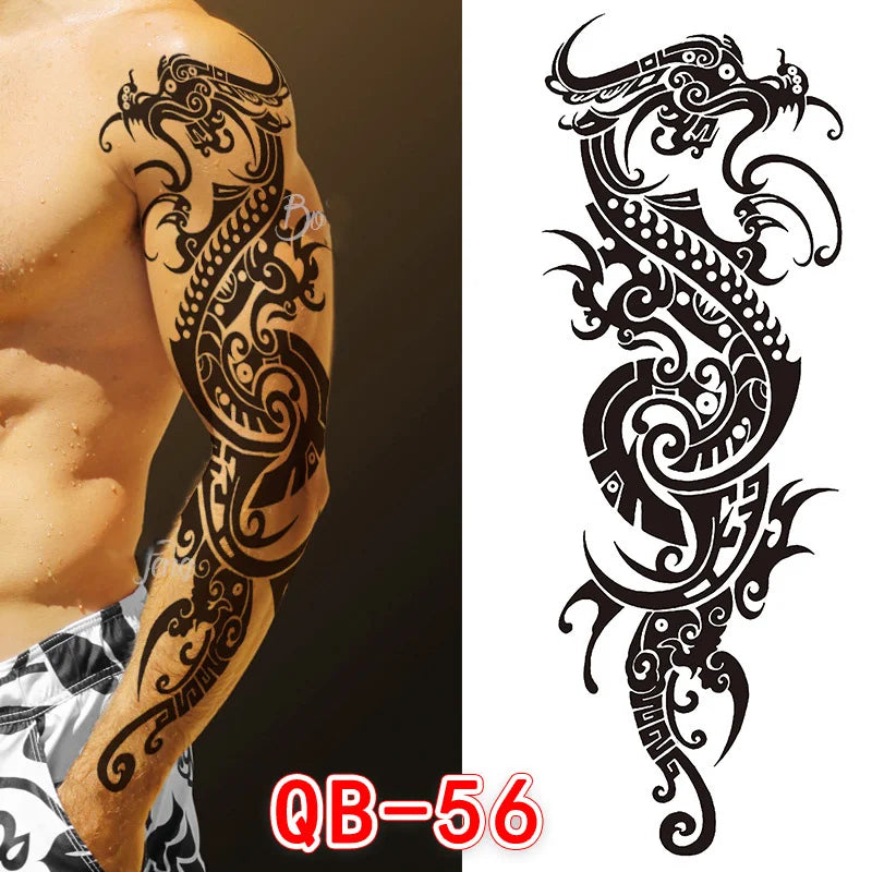 Tattoo Sticker for Men Women Tribal Totem Full Arm Tattoo Fake Temporary Tattoos Sleeve Wolf Skull Tatoo Temporari Waterproof
