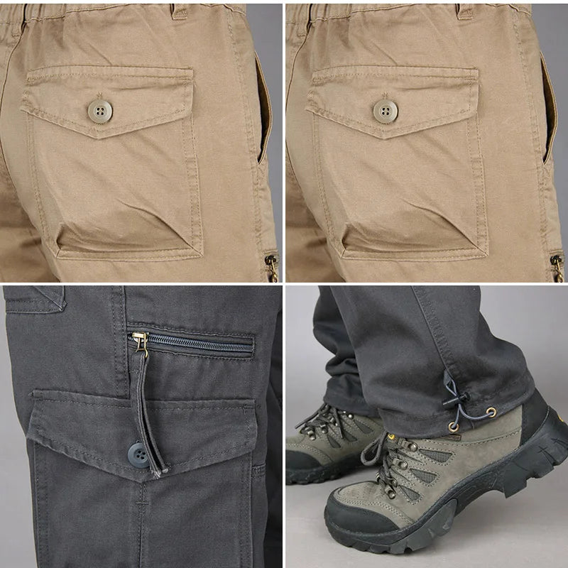 Spring Cargo Pants Man Cotton Reinforced Utility Military Outdoors Man Work Trousers Long Tactical Pants For Men Fashion Casual
