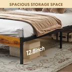MCQ Wooden Headboard and Metal Platform Bed Frame No Box Spring Needed with 700LBS Sturdy Wooden Slats Support For Home