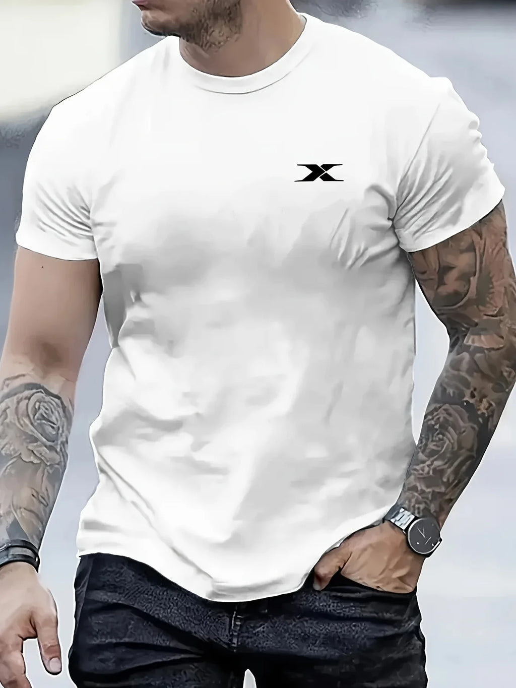 New Summer Men's Fashion T-Shirt with Letter Print, Short Sleeve, Casual Sports Crew Neck, 100% Cotton