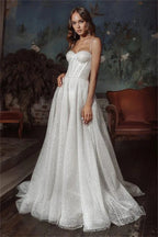 Beach Glitter Wedding Dress Strapless Bridal Dresses Shiny Bridal Gowns Simple Wedding Gown Customized Vestidos De Novia