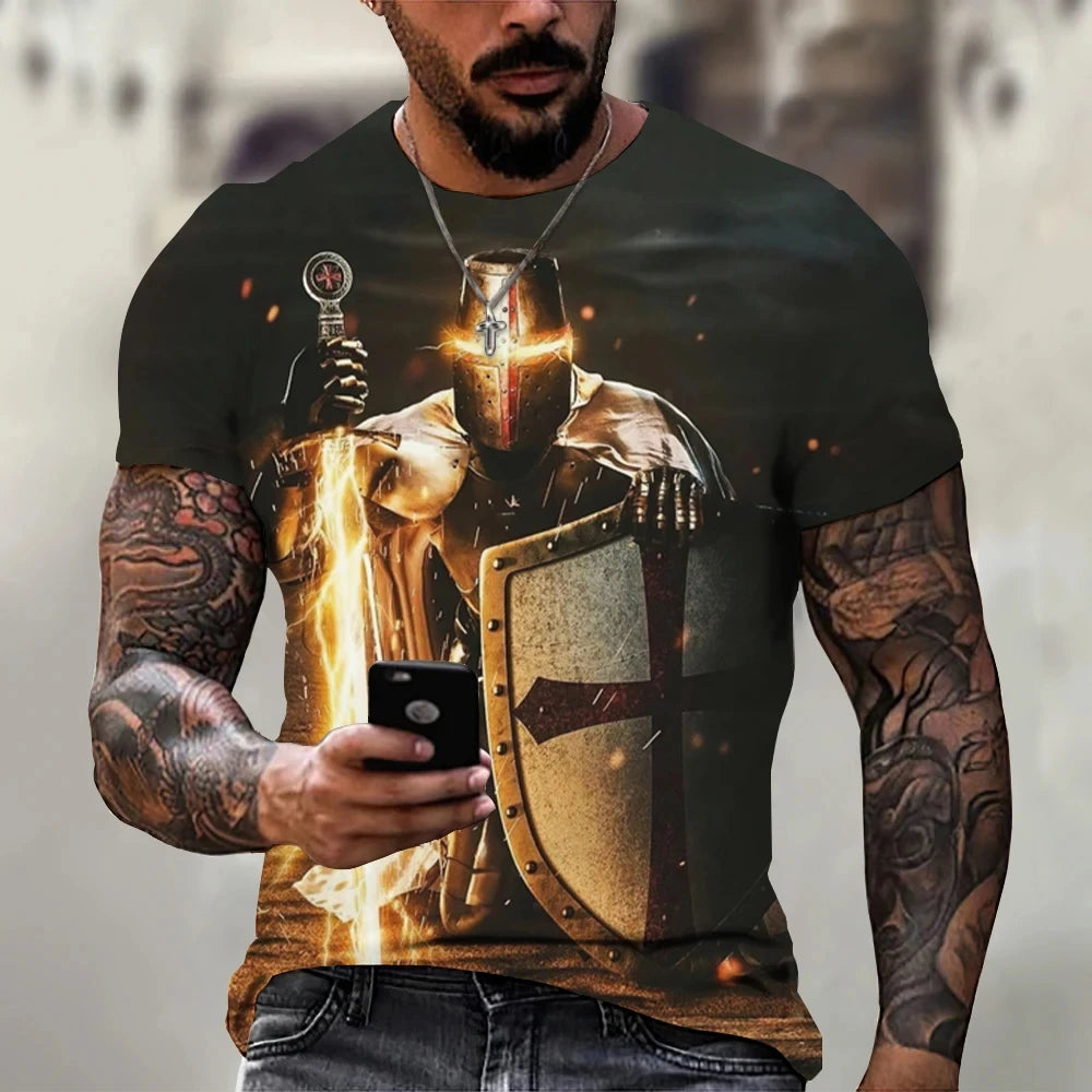 Summer Fashion Templar 3D Printed Men's T-Shirt Street Harajuku Cross TShirt For Men Short Sleeve Oversized Tshirt Vintage Top