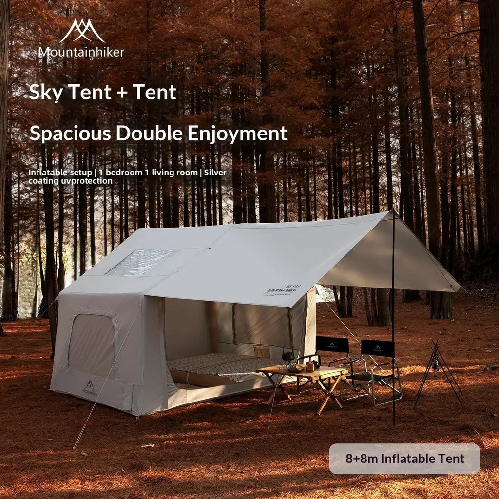 8+8㎡ inflatable camping tent, large inflatable camping tent (with manual air pump), easy-to-set-up portable camping tent.