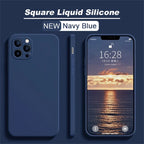 Original Silicone straight edge Case For iPhone 11 12 13 14 15 Pro XS Max XR X 8 7 Shockproof Funda Cover