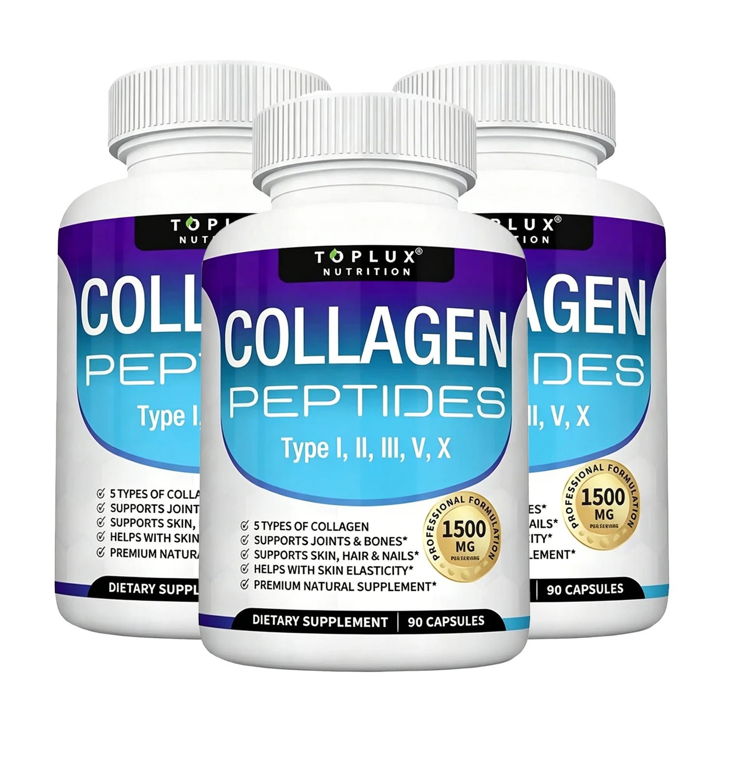 Premium Collagen Peptides Supplement 1500mg Collagen Peptides Complex for Hair, Nails, Skin, Bone & Joint Health - 90 Capsules