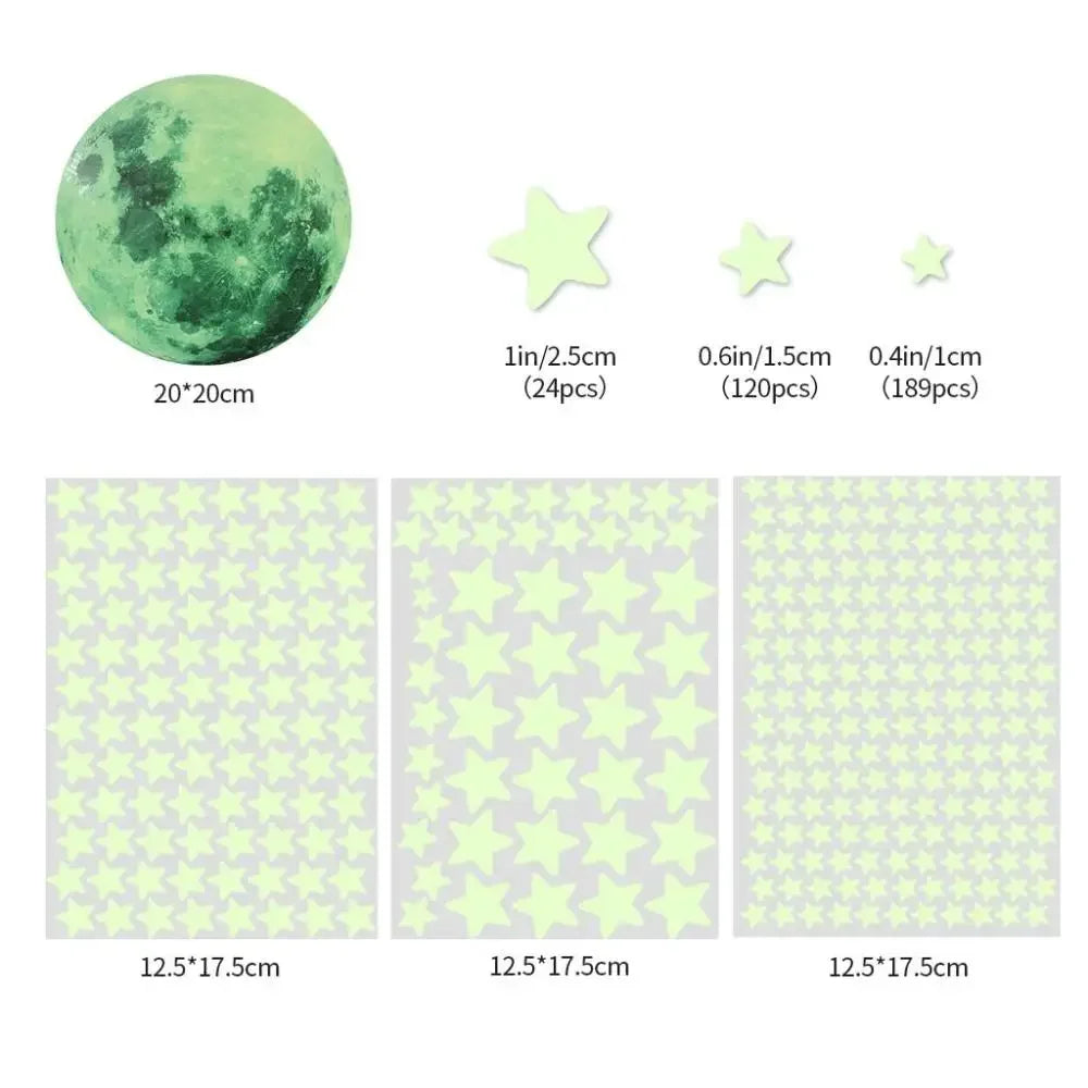 Self-adhesive Full Luna  Luminous Decals Kids Bedroom DIY 3D Glow In Dark Moon Stars Wall Stickers
