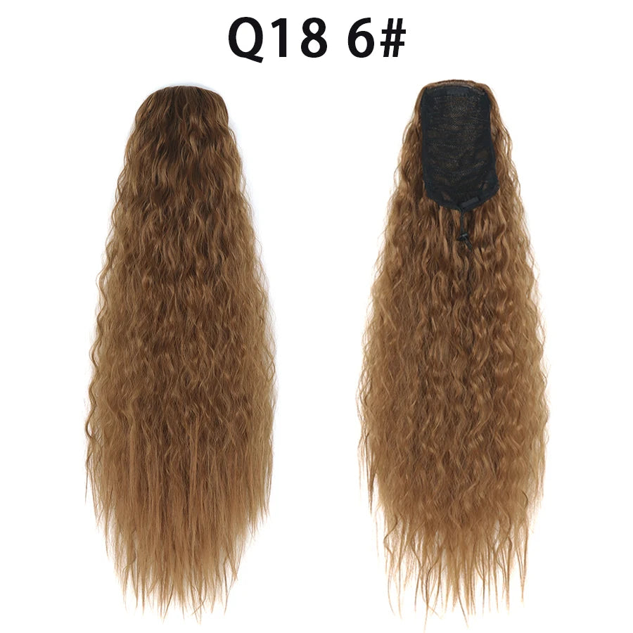 22 Inch Drawstring Ponytail Extension Curly Wave Long Ponytail Hair Extension Synthetic Corn Wavy Drawstring Ponytail Extensions