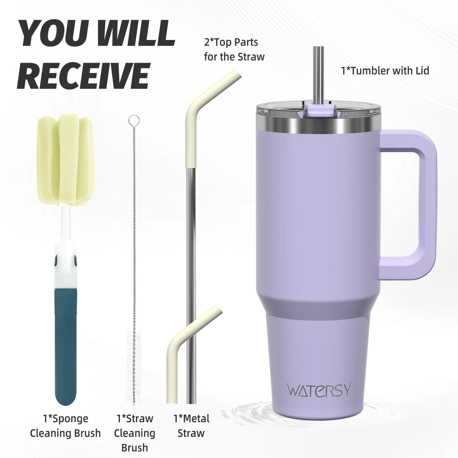 WATERSY 20oz/30oz/40oz Tumbler with Handle & Straw Large Capacity Insulated Cup, 304 Stainless Steel Vacuum Thermal Mug