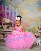 Pink Flower Girl Dresses for Wedding Crystal Sleeveless Sequins Girl Kids Birthday Party First Holy Communion Gowns Customized