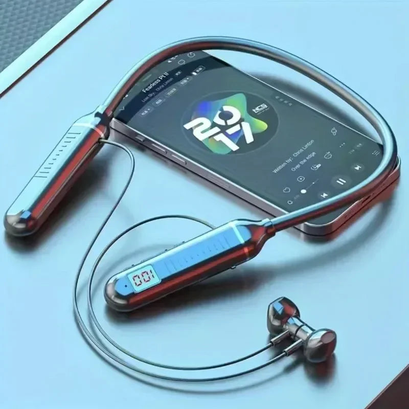 New Wireless Earphones Bluetooth 5.3 Neckband Headphones Gaming LED Display HIFI Headset Sports TWS Earbuds With Mic TF Card