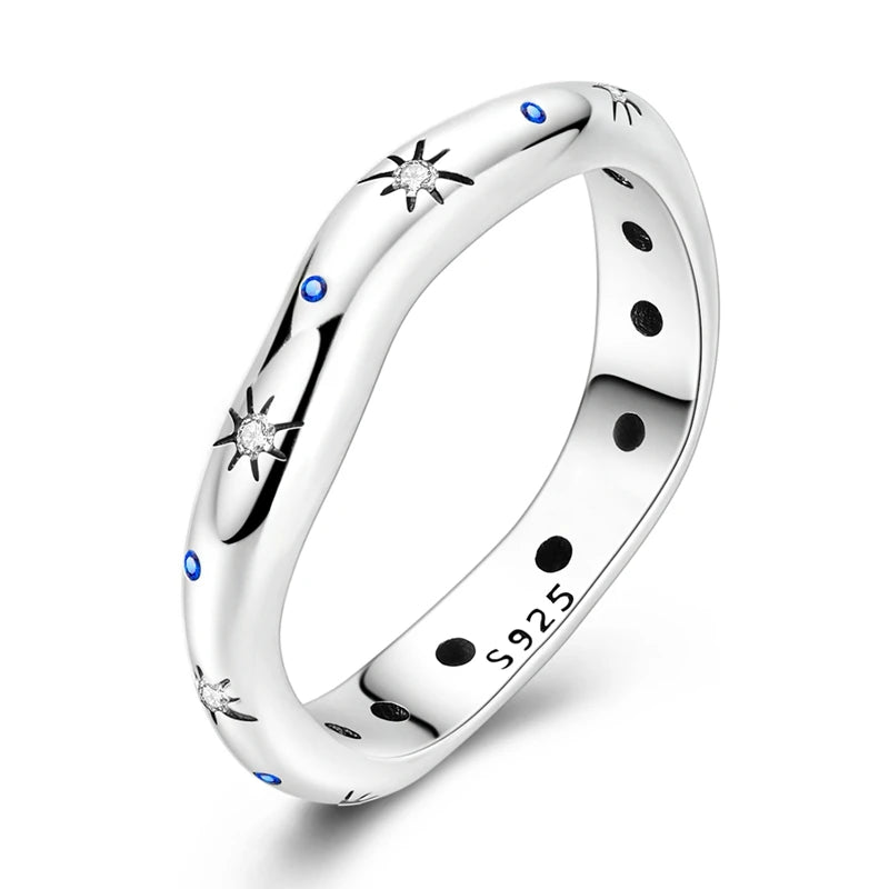 Original 925 Silver Sparkling Zircon Ring Stackable Classic Shine Stone Round Rings For Women Wedding Anniversary Jewelry Gift