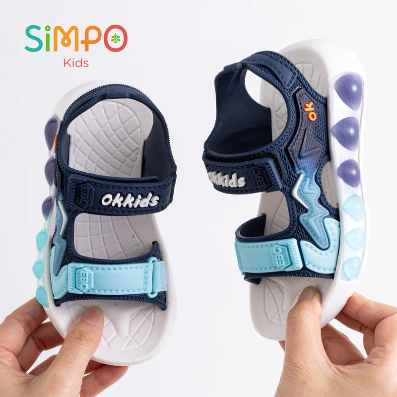 1 Pair Sport Sandals For Boys And Girls Summer Outdoor Soft Bottom Breathable Lightweight Casual Beach Shoes With Hook & Loop