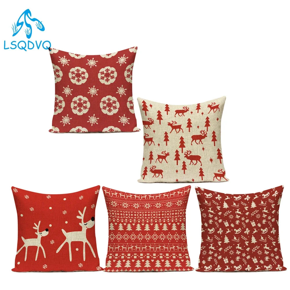Merry Christmas Cute Cartoon Decorative Pillows Case Santa Christmas Tree Deer Snowman Polyester Cushion Cover For Bed Room