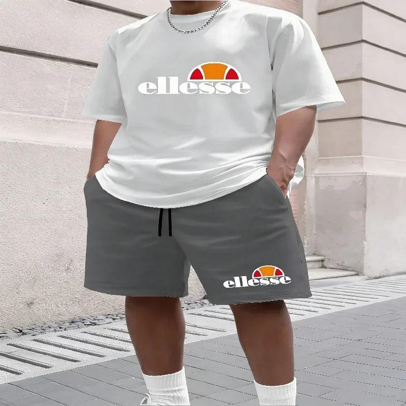 2026New Men's Summer Short Sleeved T-shirt Set Fashion Two-piece Sportswear Casual Shorts Sportswear Men's Sportswear Set