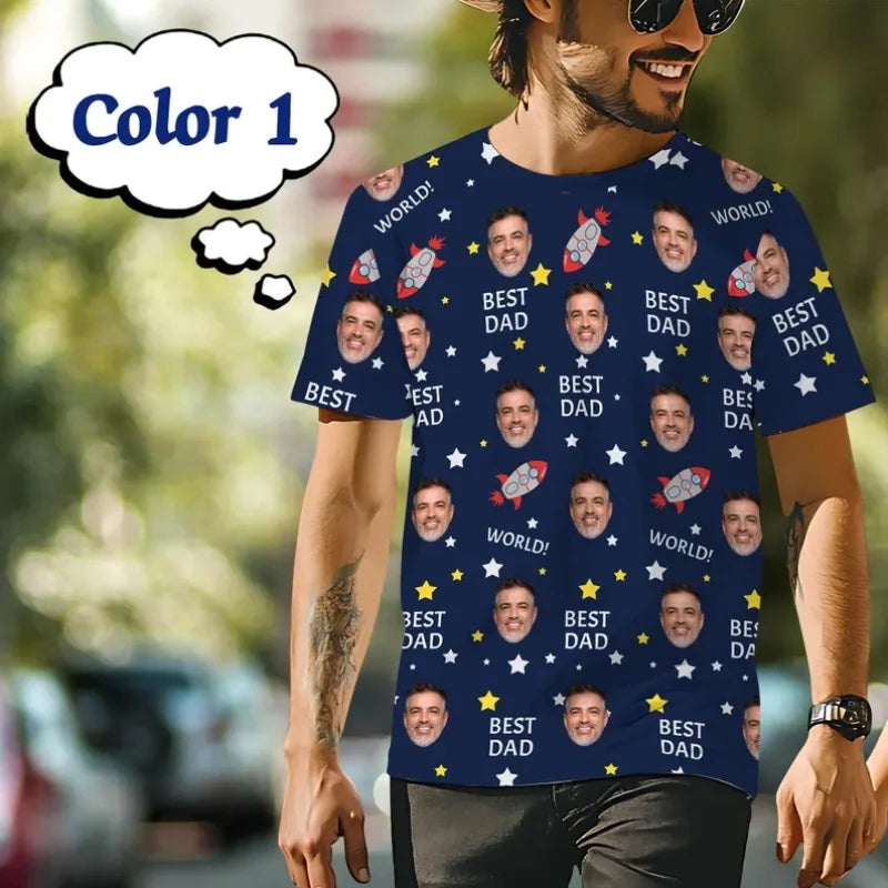 Custom Face T-shirts For Men Full Print Personalized Diy Face Photo Tshirt Custom Picture Short Sleeve Round Neck Tee Shirt