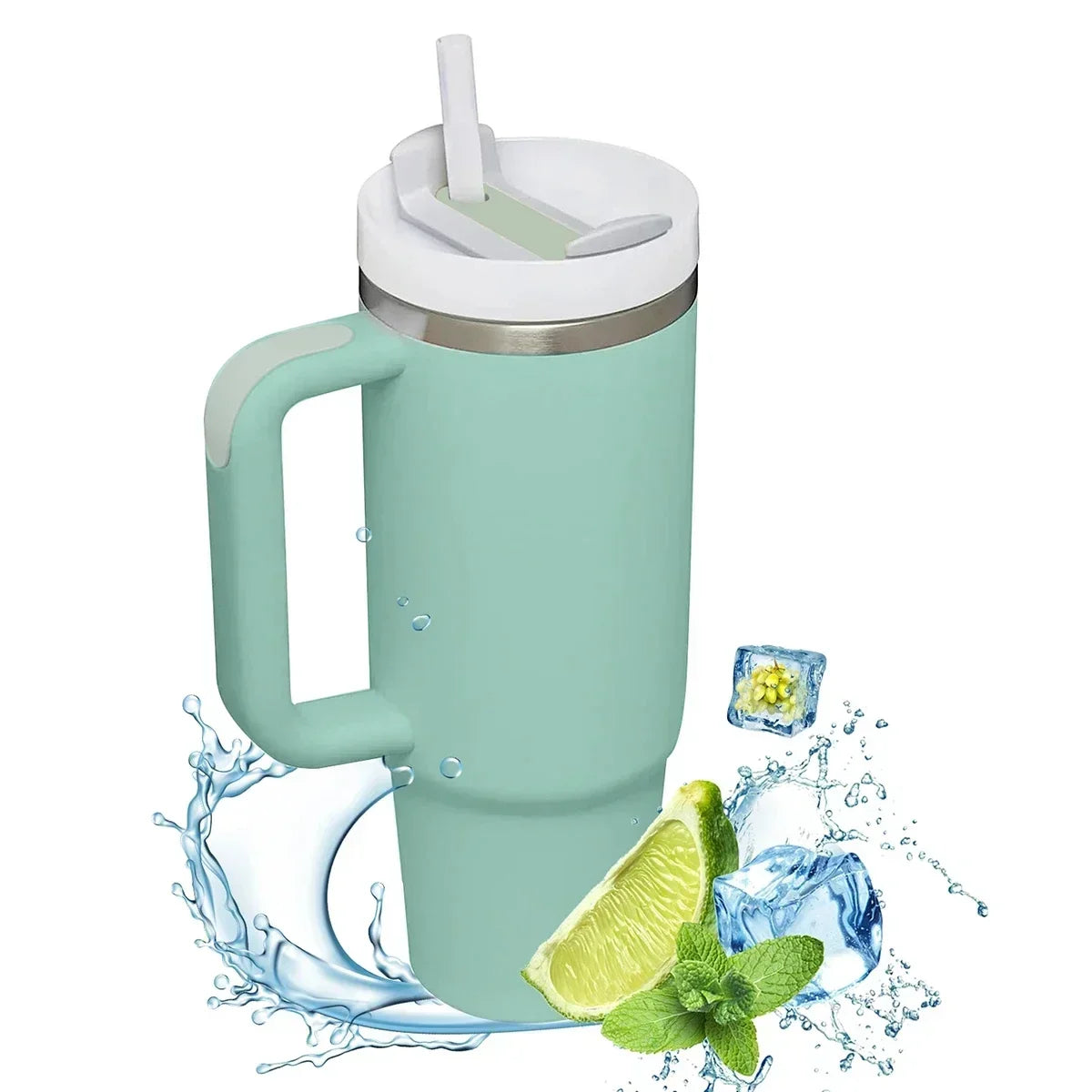 40oz Insulated Tumbler With Handle Straw 2.0 Vacuum Stainless Steel Thermal Mug For Coffee Tea Hot Cold Car Travel Cup Leakproof