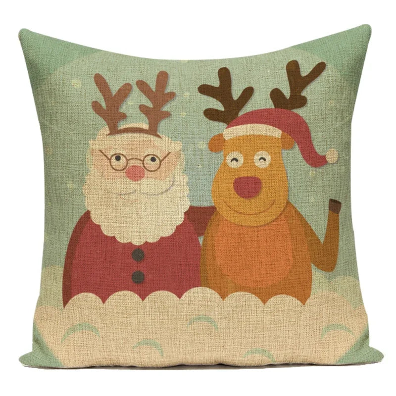Merry Christmas Cute Cartoon Decorative Pillows Case Santa Christmas Tree Deer Snowman Polyester Cushion Cover For Bed Room